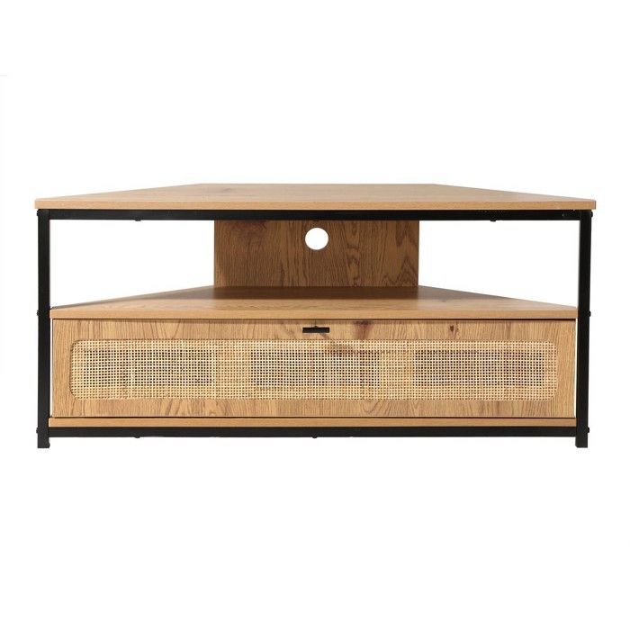 CALICOSY - Meuble TV dAngle 1 Porte avec Cannage Rotin L100 cm - JAYA - Bois clair CALICOSY - Meuble TV dAngle 1 Porte avec Cannage Rotin L100 cm - JAYA - Bois clair