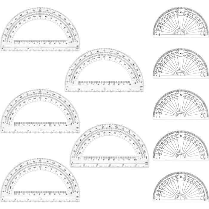 10Pcs Rapporteur Plastique Transparent, Equerre Ecole Rapporteur D ...