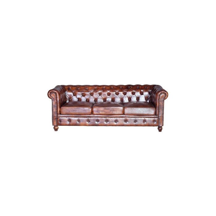 Canapé Chester 3 Places - Giner y Colomer - Cuir Marron Vieilli - Style Classique - Eco-responsable FSC Canapé Chester 3 Places - Giner y Colomer - Cuir Marron Vieilli - Style Classique - Eco-responsable FSC