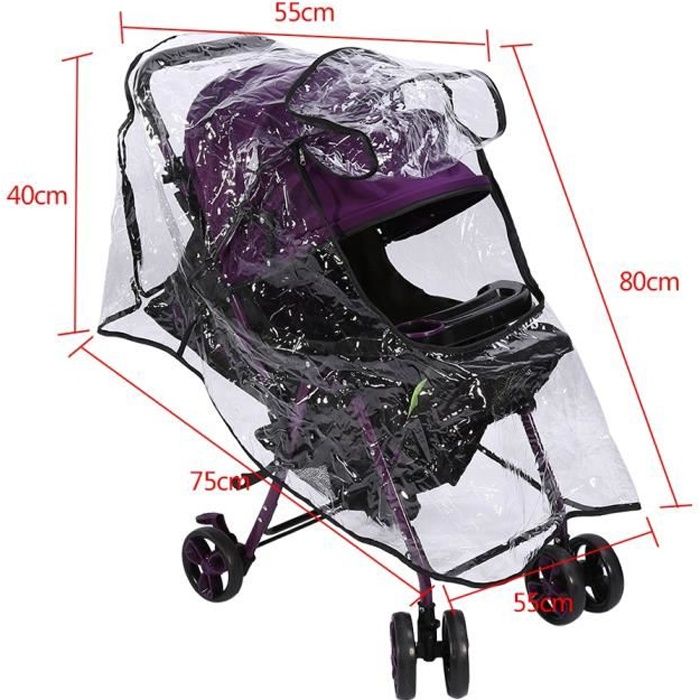 Housse Imperméable Universelle Pour Poussette - Transparente, PVC - Taille 55x75x40 Cm - Protection Pluie Et Vent