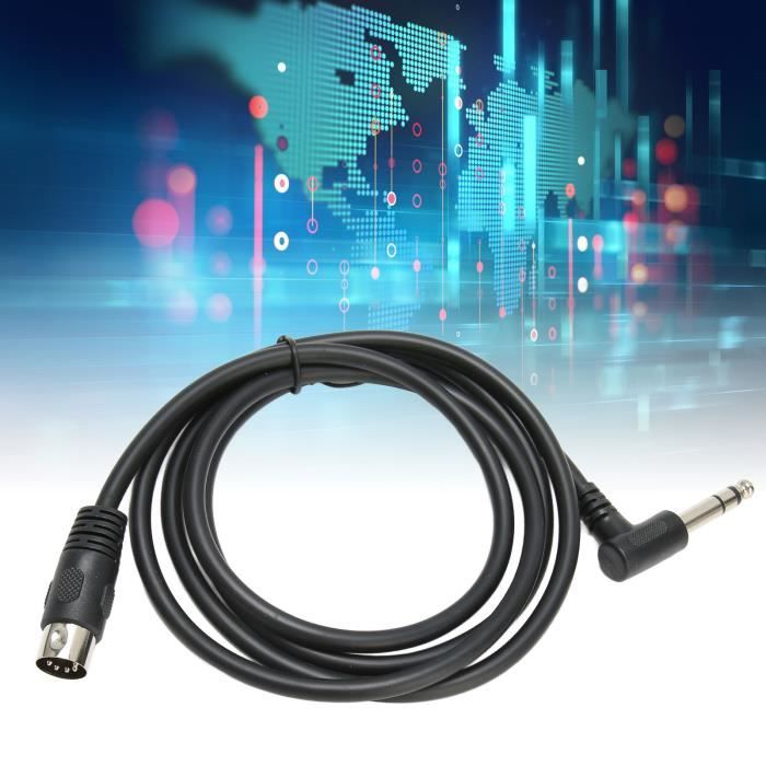 Câble MIDI DIN 5 Broches Vers 6.35mm Jack Mâle - Angle Droit 90° - Longueur 1.5m - Pour Synthés, Claviers, Interfaces Audio