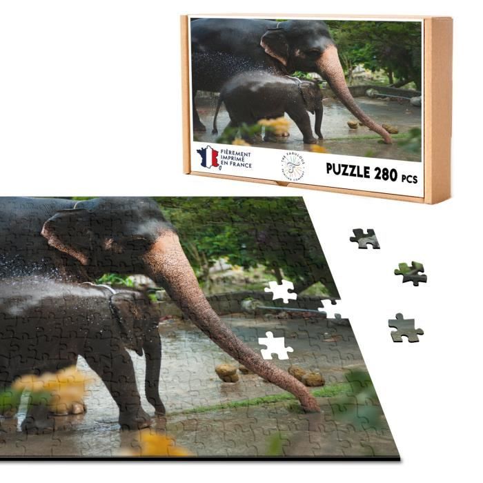 Puzzle Classique 280 pièces Elephante d'Asie et son Petit a l'Heure du ...