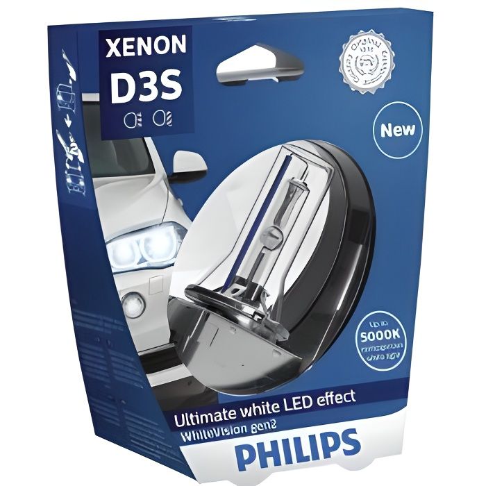 Ampoule D3S Philips 42403WHV2S1 xénon whitevision Gen2, sous blister