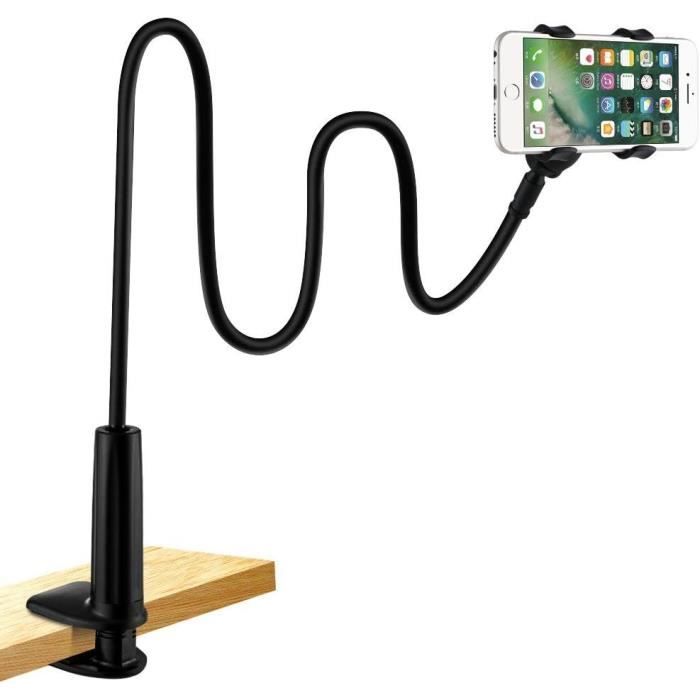 Support Téléphone Bureau Réglable Col De Cygne 360° - Bras Articulé Flexible 70cm Avec Double Pince Universelle Pour Tous Smartphones