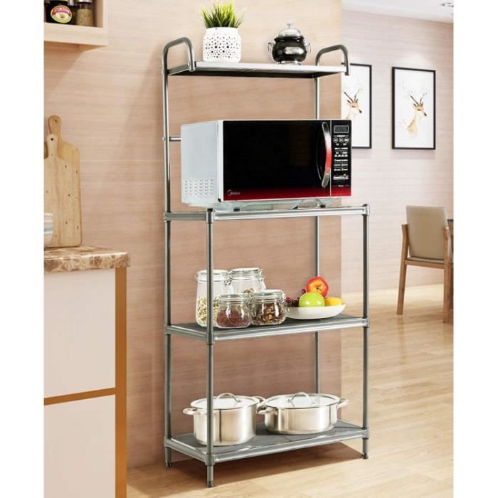 GIANTEX Éagère de Rangement sur Pied à 4 Niveaux Support de Four à Micro-ondes avec Éétagères en Treillis Métallique