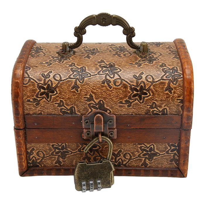 Boîte à Bijoux Vintage En Bois - Motif Carte Du Monde - Rangement Déco Style Rétro