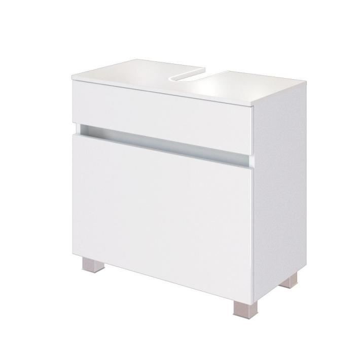 Meuble sous-vasque Brama blanc avec 1 tiroir fabriqué en panneau de particules mélaminé et une façade en MDF mat. Meuble sous-vasque Brama blanc avec 1 tiroir fabriqué en panneau de particules mélaminé et une façade en MDF mat.