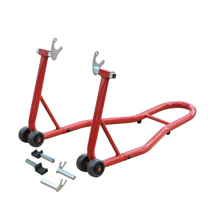 Béquille moto - HOMCOM - pour roue arrière datelier fourches en U et L réglables support acier - acier - rouge