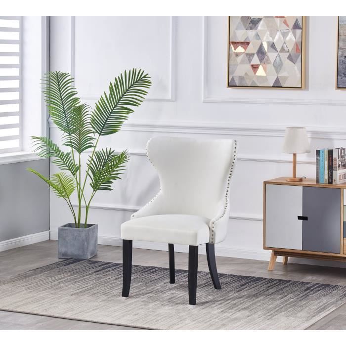 mayfair - chaise capitonnée velours beige - style contemporain - pieds en bois - salle à manger, cuisine ou coiffeuse