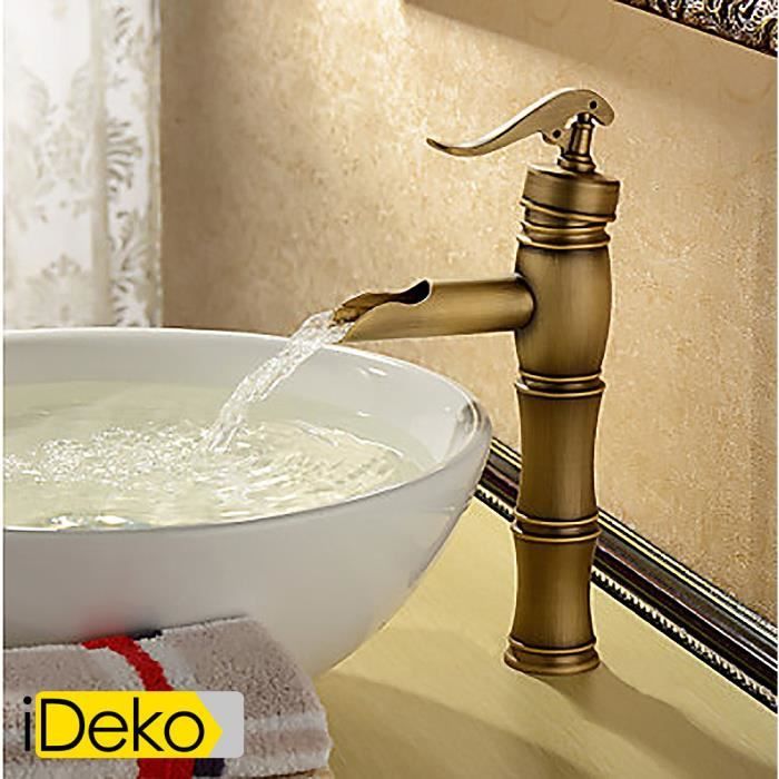 iDeko® Robinet Mitigeur Lavabo en laitonl'huile antique finition peinture  Noir cascade robinet d'évier salle de bains