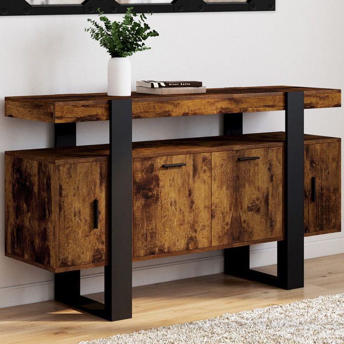 ID MARKET buffet PHOENIX 4 portes 140 cm Loft noir effet vieilli