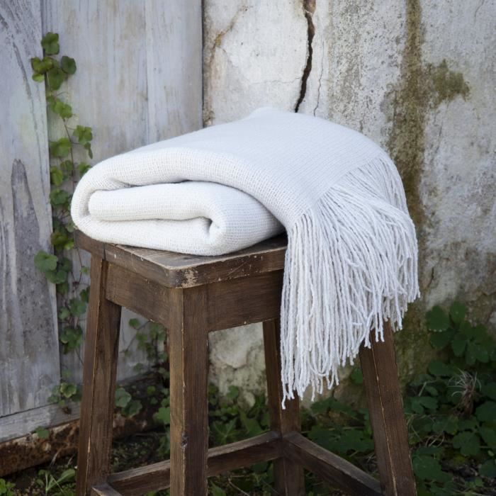 Avec pompons Couverture décorative Beige Style bohème Hayisugal Jeté de canapé Couverture douce tricotée 130 x 150 cm