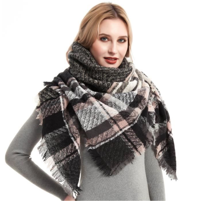 Écharpe Châle Femme Imitation Cachemire - Grand Plaid 145x145cm Avec Glands - Automne Hiver
