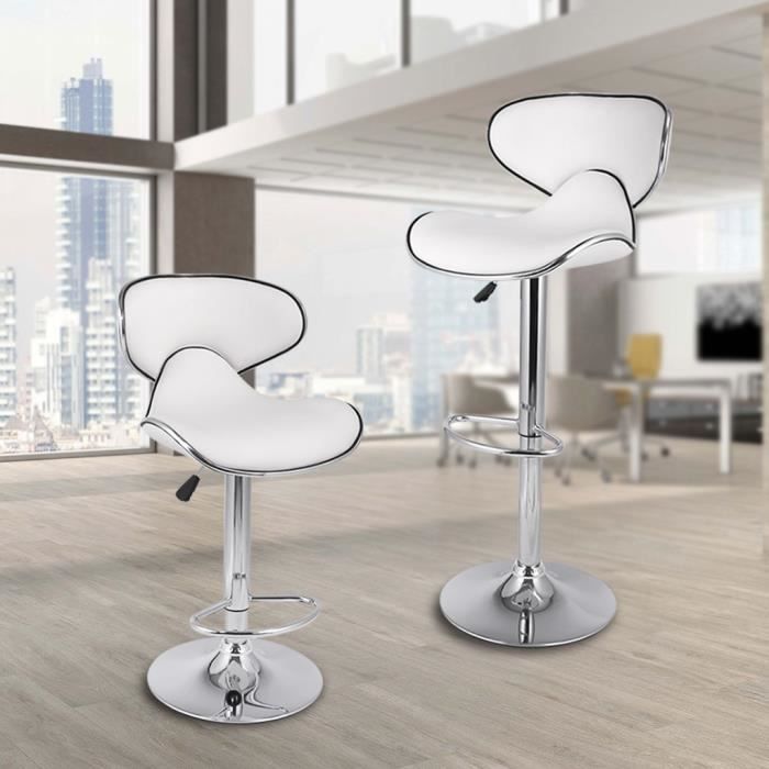 tabourets de bar chaises en cuir 2 gaz haute design réglable pour bar comptoir blanc - langria - lot de 2
