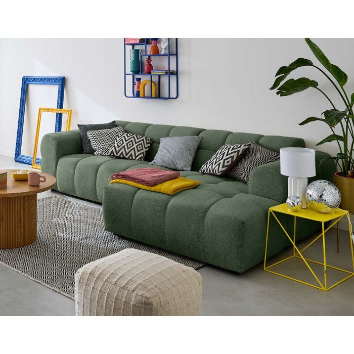 Ray - canapé dangle droit - 4 places - en tissu texturé - Vert