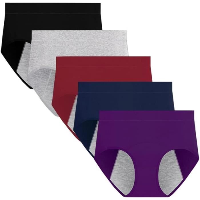 Culotte Menstruelle Flux Tres Abondant 5Pcs Taille Haute Absorbante Lavable