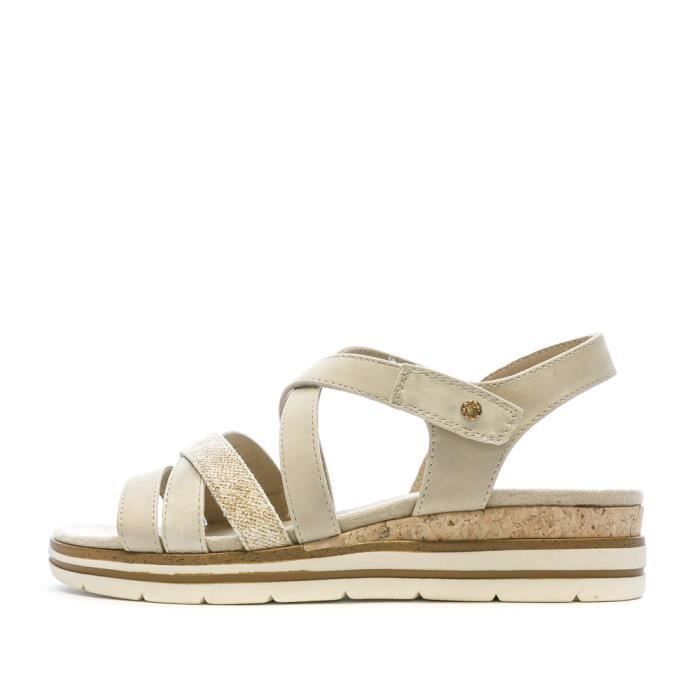 Sandales Femme RELIFE Lalife Talon Compense 4cm Fermeture Scratch Couleur Beige Cdiscount Chaussures