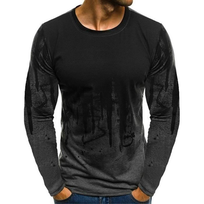 T-shirt fitness manches longues slim coton col rond homme gris