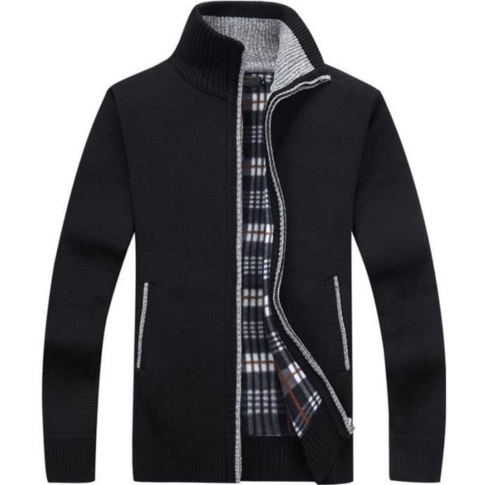 Cardigan Maille Homme Hiver Ouvrez-Front Zippé Gilet Veste Tricoté Casual Chaud Col Droit Automne Hiver
