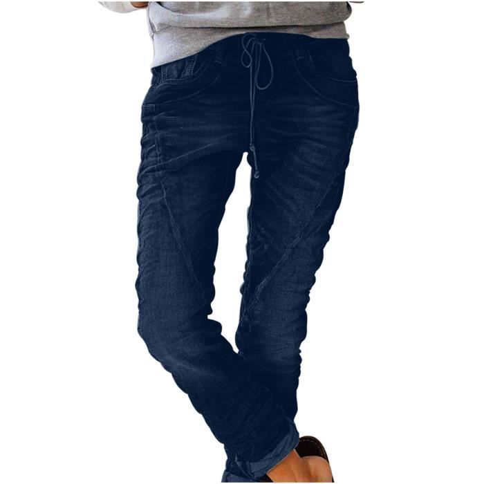 Pantalon Velours Femme Noir - Taille Élastique, Coupe Droite, Poches - Neuf Avec Étiquettes