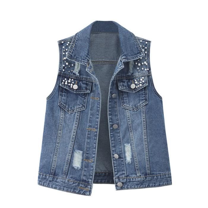 Veste GUOCU en jean Délavé Femmes sans manches Image Image