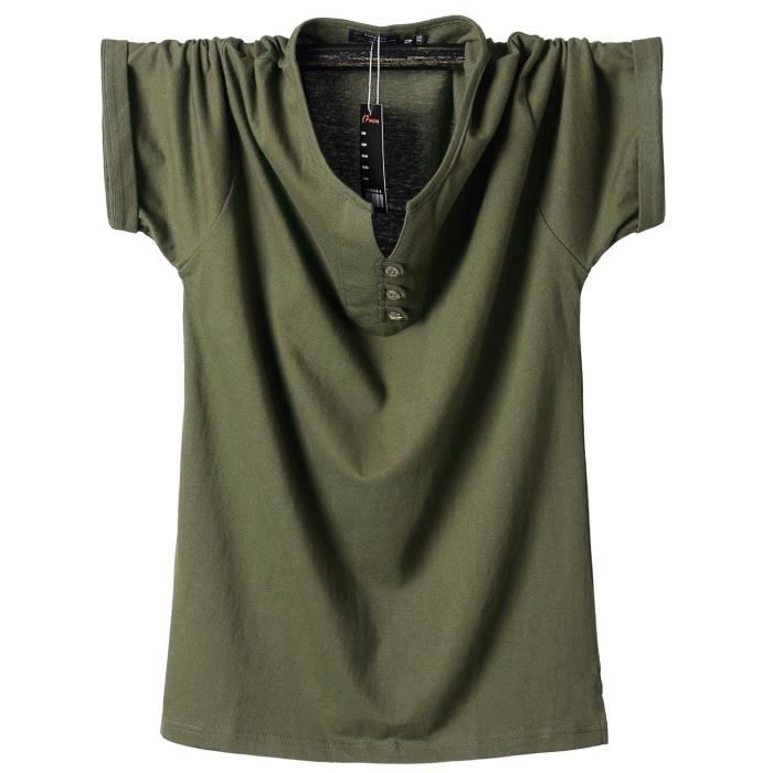 T-Shirts pour Hommes Manches Courtes T-Shirts Fins en Coton à Col en V Grande Taille Vert