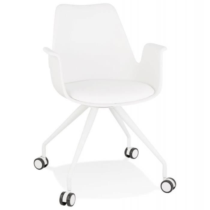 chaise de bureau - paris prix - mirabel - blanc - simili - métal - a roulettes