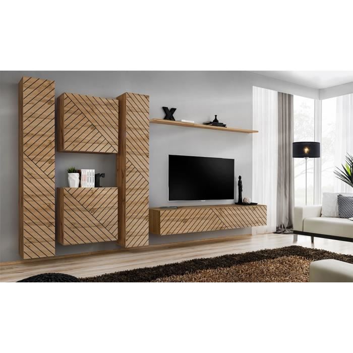 ensemble de meubles design de salon switch vi. coloris chêne wotan finition façade fraisée .