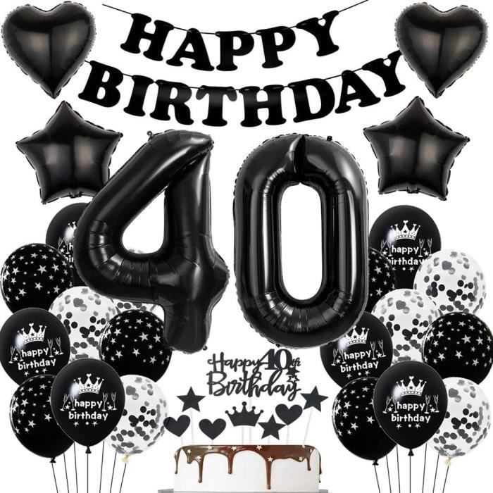 Décoration Anniversaire 40 Ans – 30 Ballons Or Et Noir Avec Messages “Cheers To 40 Years” & “Happy 40th Birthday” | Fête Adulte
