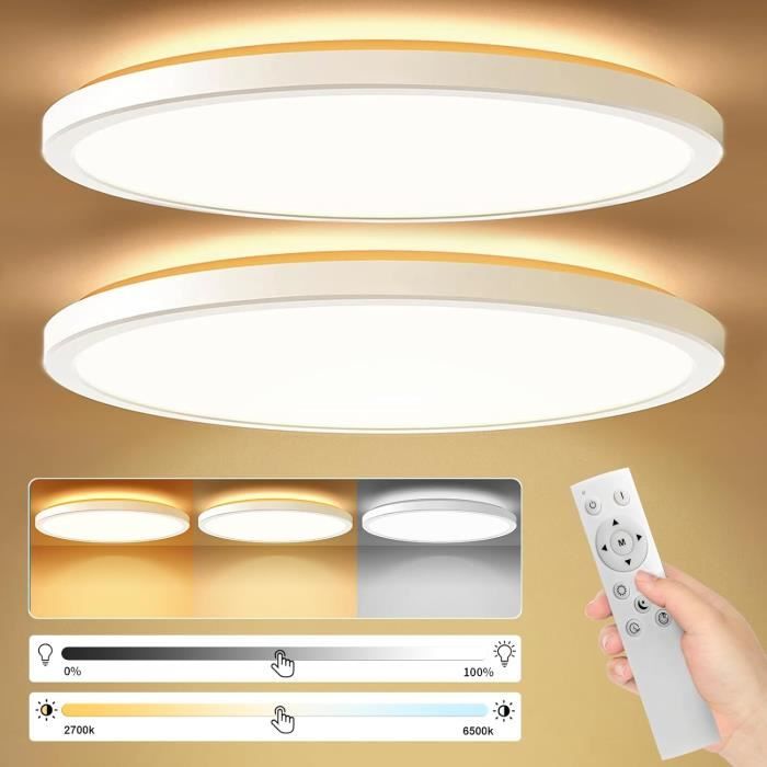 Plafonnier Led, 24W 2800Lm Plafonnier Plat Dimmable Avec Télécommande, 3000K-6500K, Ip54 Lampe