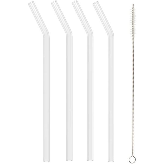 Pailles En Verre Réutilisables - Lot De 4 Avec Brosse De Nettoyage, Transparent, Fêtes