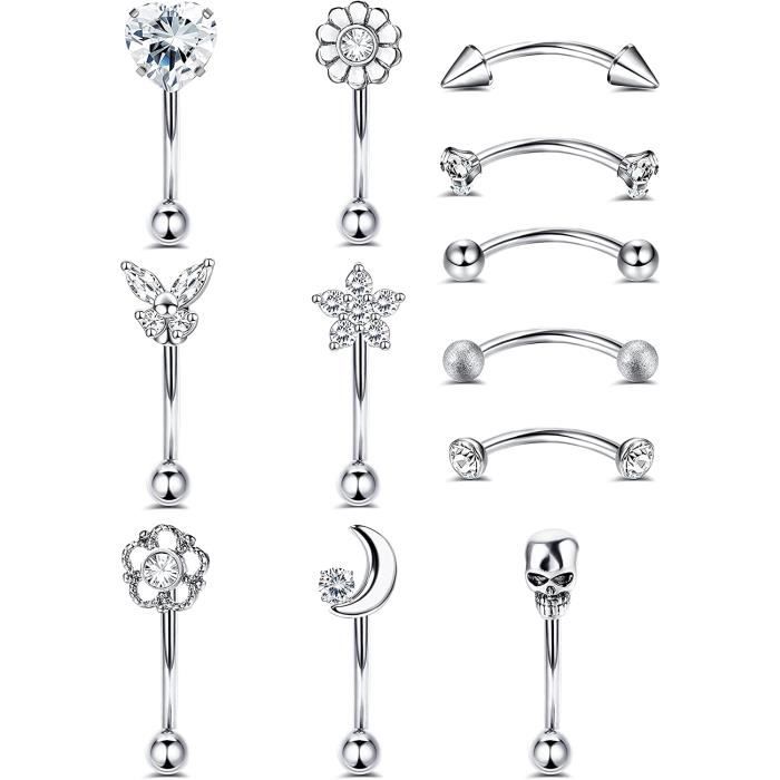Piercing Arcade Sourcil Plume Flèche En Acier 316L - Doré Avec Ligne Bleue - Tige 1.2x8mm