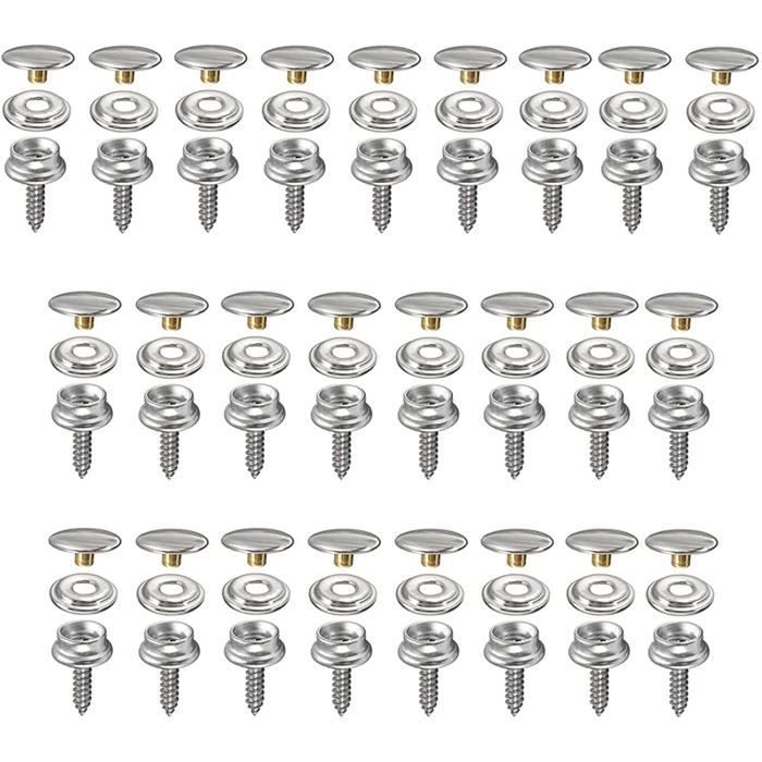 20 Boutons-pression En Acier Inoxydable à Visser - 15mm - Pour Toiles, Cuir, Meubles
