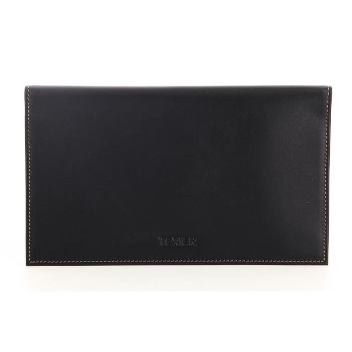 Porte Chéquier En Cuir Syl'la AS - Noir, Compartiments Cartes, 19x10.5cm