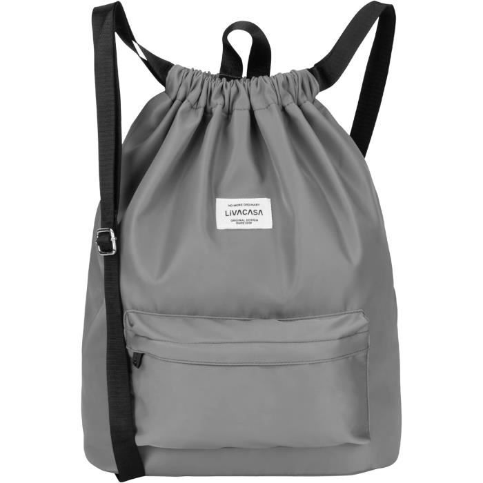 Sac De Sport En Filet Avec Cordon - Réglable, Poches Zippées - Pour Ballon, Gym, Fitness, Voyage - Noir