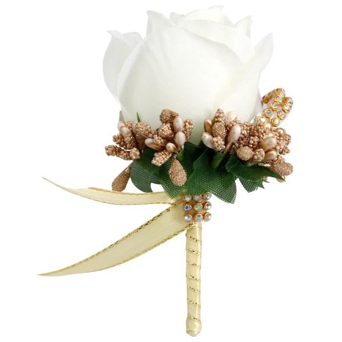 Ivoire Rose boutonnières Ruban Satin & Strass Choisissez Quantité. Ivoire Rose boutonnières Ruban Satin & Strass Choisissez Quantité.