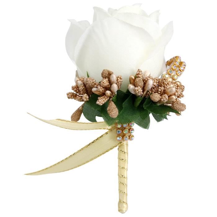 2pcs Boutonnière Boutonnières Marié Garçon D'honneur Meilleur Homme Rose  Mariage Fleurs Fête Bal Costume Décoration - Blanc - Achat / Vente broche 2  morceaux de broche -