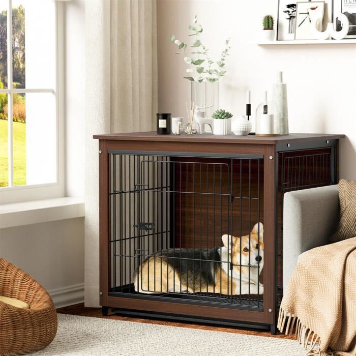 Meilleurs prix pour Cage Chien Intérieur en Bois 80 x 57 x 71 cm Caisse Chien Moyen Taille avec Double Porte et Plateau Amovible