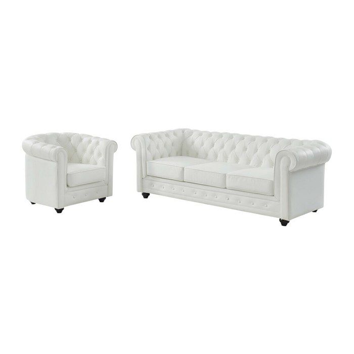 Canapé 3 places et fauteuil en cuir de buffle CHESTERFIELD - Blanc