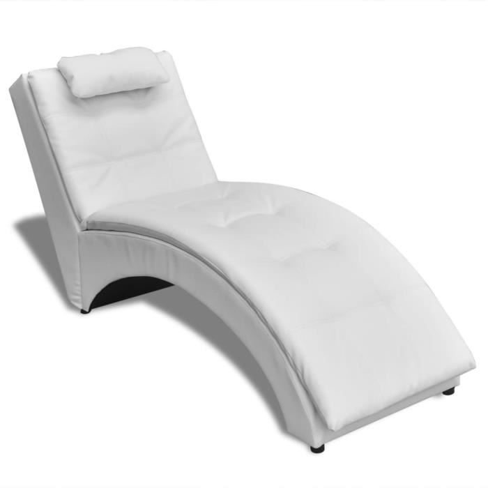 "Top" Chaise longue JILI - Fauteuil Salon avec oreiller Blanc Similicuir,11,7 Kg