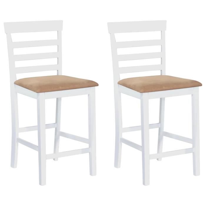 chaises de bar - vidaxl - blanc tissu - lot de 2 - bois d'hévéa - rustique