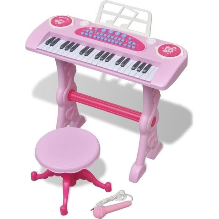 vidaXL Clavier jouet d'enfants et tabouret/microphone 37 touches Rose