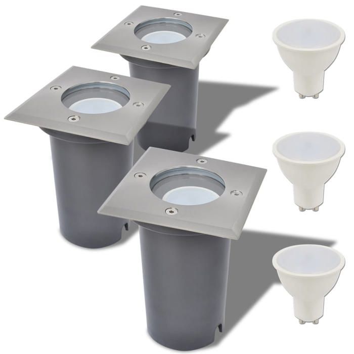 vidaXL Lampe LED Encastrable au Sol d'Extérieur Jardin 3 Pièces Carré 42413