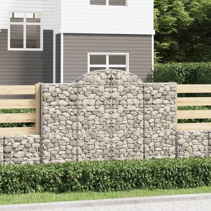 vidaXL Paniers à gabions arqués 2 pcs 200x30x140/160 cm Fer galvanisé gabion cage de gabion panier de mur de gabion mur 3146152