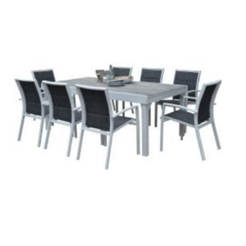 ensemble modulowood plateau déco bois blanc t8-12+f8 ensemble table modulable 8 à 12 personnes + 8 fauteuils 600335