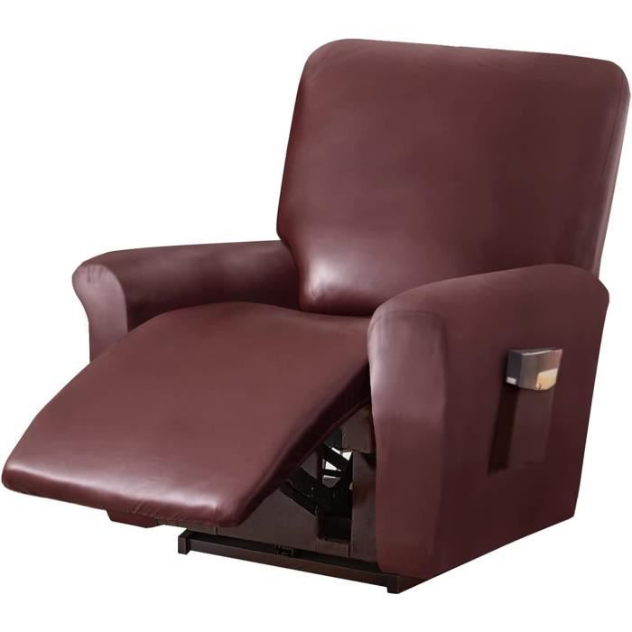 Housse De Fauteuil Inclinable H.VERSAILTEX En Velours Bordeaux – Extensible, Douce, Avec Poche Et Repose-Pieds