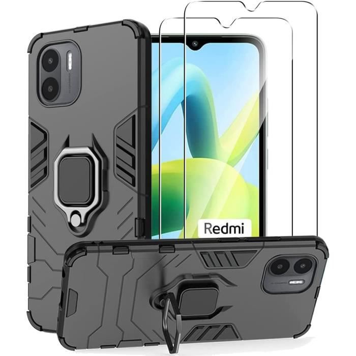 Compatible Xiaomi Redmi A1 4G/ A2 4G Coque Résistante avec béquille et 2 Films protections écran verre trempé [Novago]