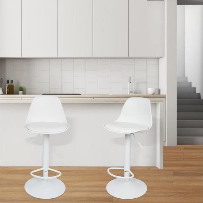 Tabouret de Bar XUANYU Réglable en Hauteur avec Dossier en Cuir Artificiel Blanc