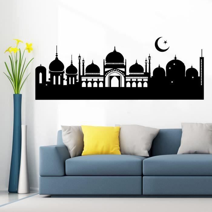 Ywei Noir Stickers Muraux Islam Arabe Skyline Islamique Islamique Sticker  Mural Taille:180cmx58cm - Cdiscount Maison