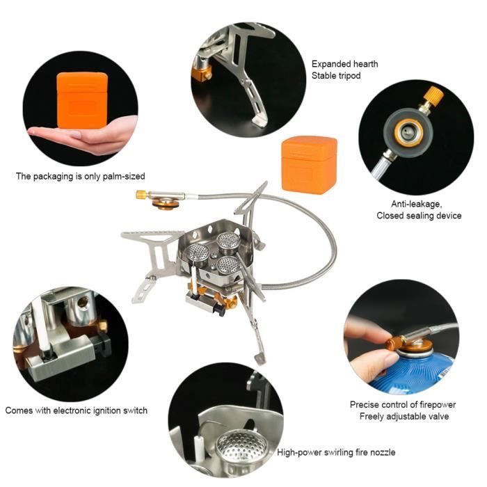 Réchaud à gaz de camping 3500 W avec allumage piézoélectrique
